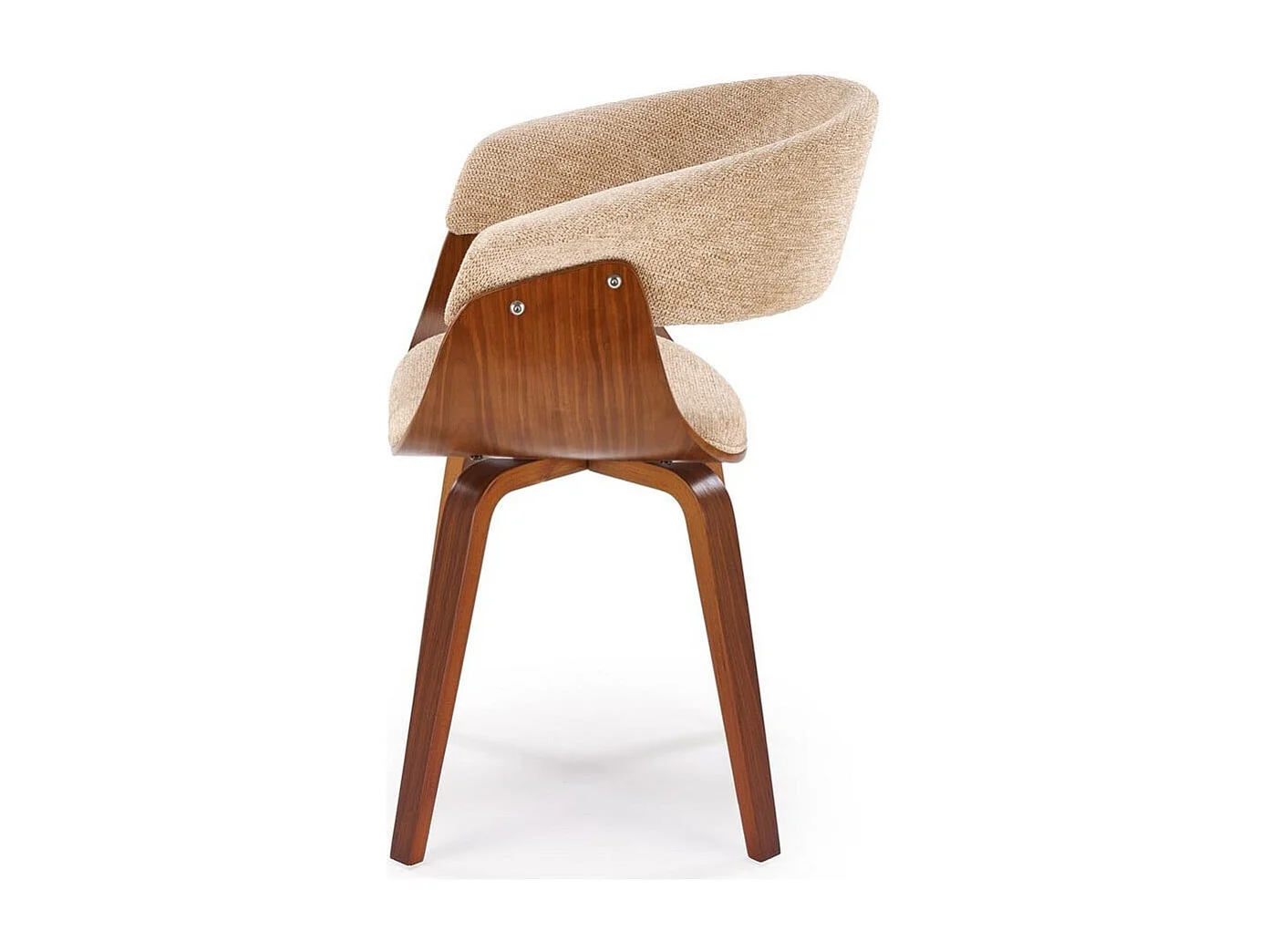 Chaise design en tissu beige avec piètement plaqué noyer Moonrise