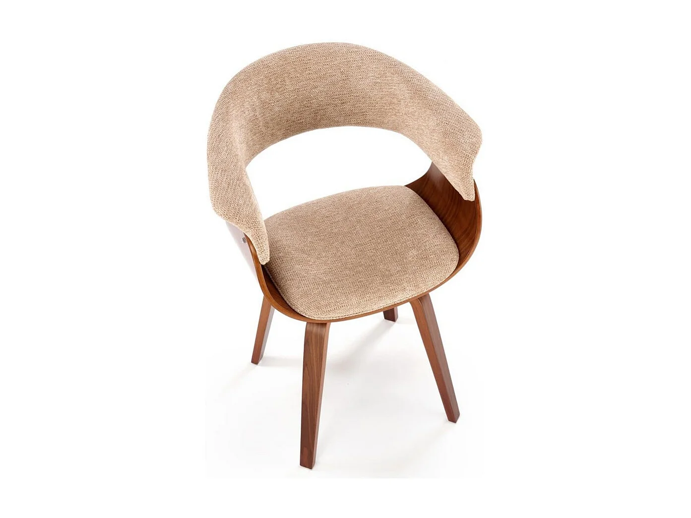 Chaise design en tissu beige avec piètement plaqué noyer Moonrise