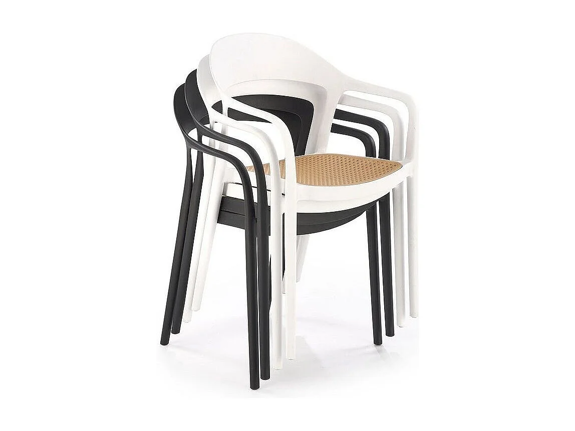 Silla de polipropileno de diseño Osanna blanca y con aspecto de ratán