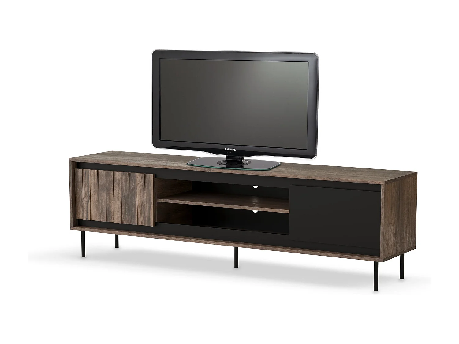 Mobile TV di design Matty 180 cm in noce e nero opaco