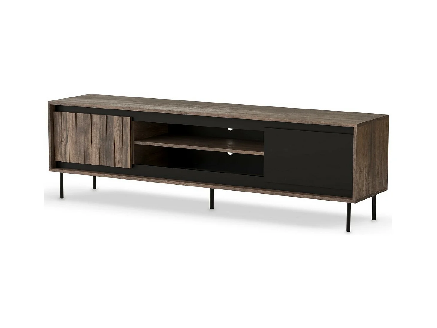 Meuble TV design 180 cm aspect noyer et noir mat Matty