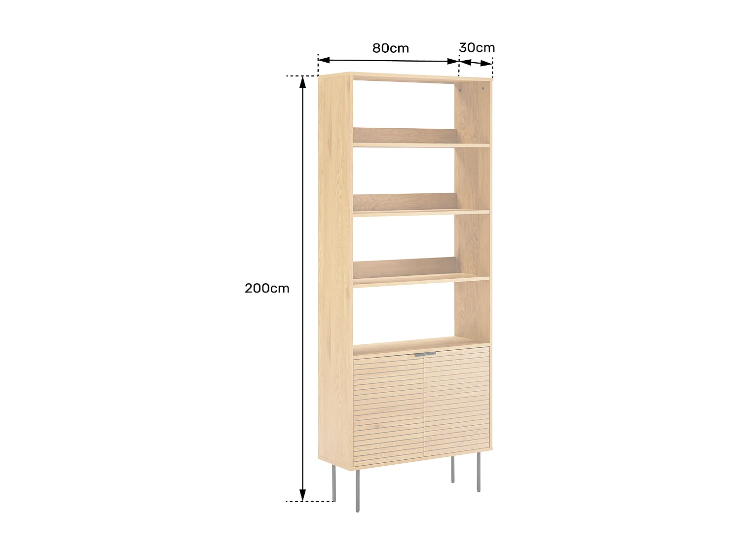 Bibliothèque en bois 4 étagères et 2 portes STINNA - HAPPY GARDEN