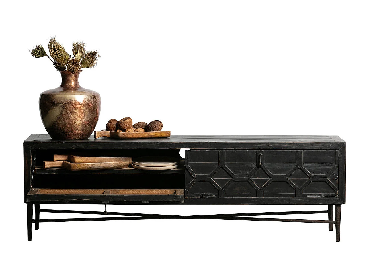 BEQUEST - Meuble TV en bois recyclé noir