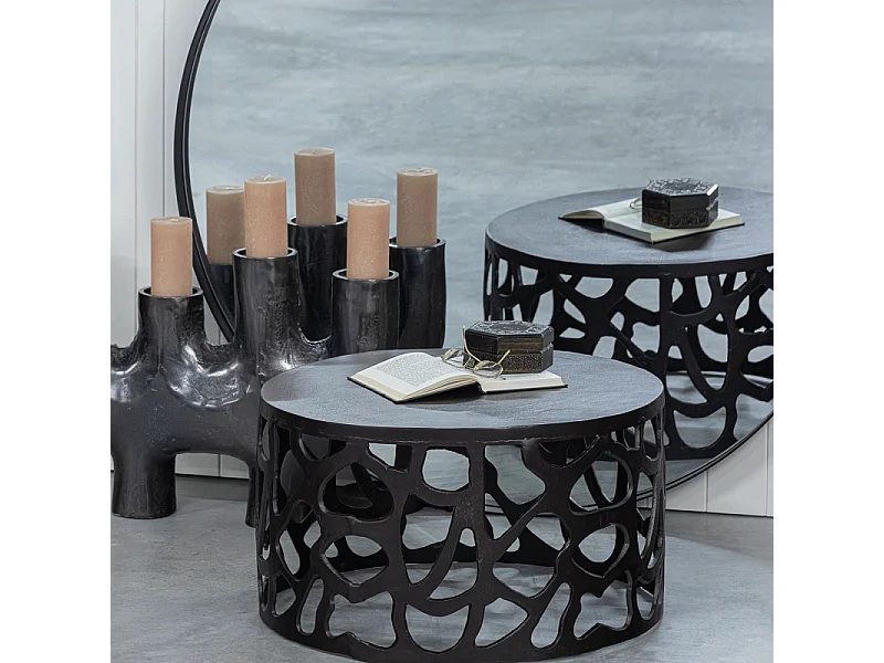 Table basse design ronde 64cm en métal noir CASPER