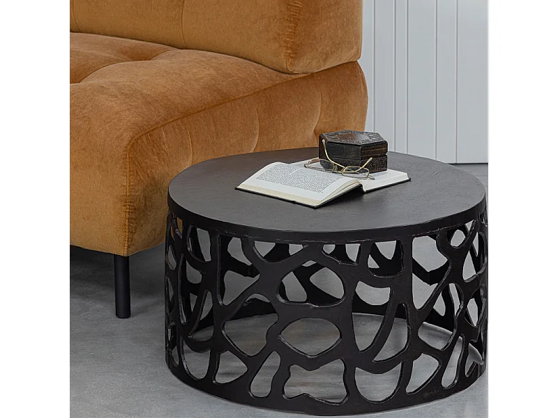 Table basse design ronde 64cm en métal noir CASPER