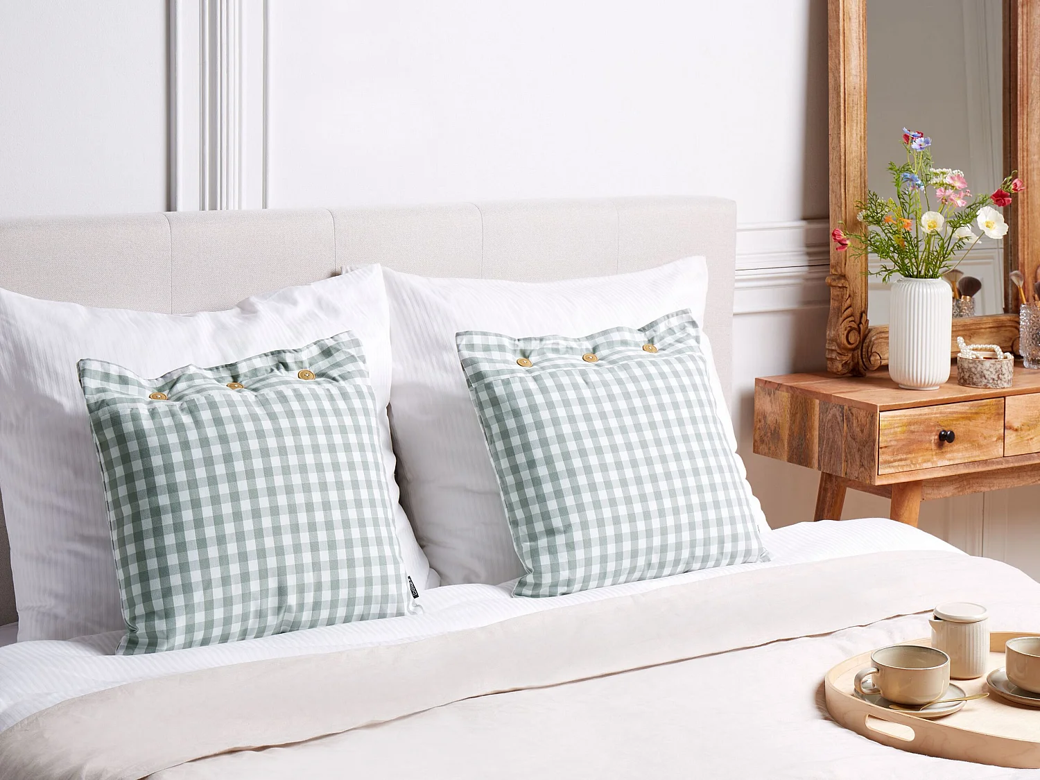 Lot de 2 coussins décoratifs TALYA 45 x 45 cm Vert menthe À carreaux