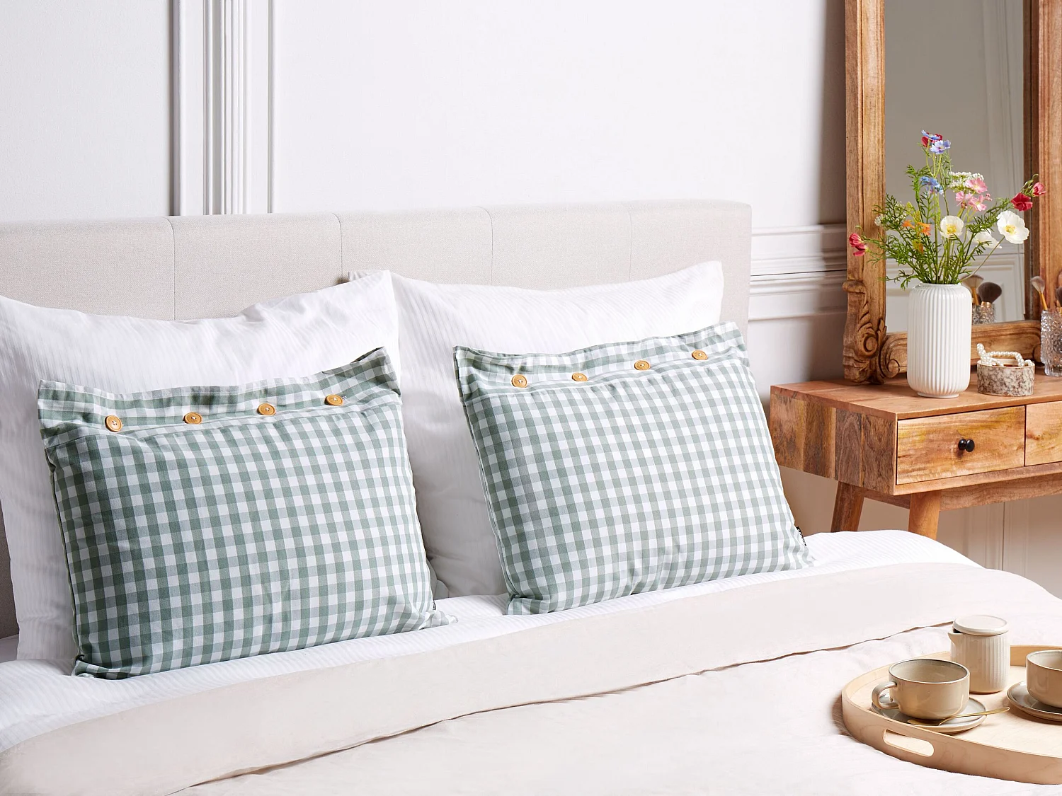 Lot de 2 coussins décoratifs TALYA 40 x 60 cm Vert menthe À carreaux