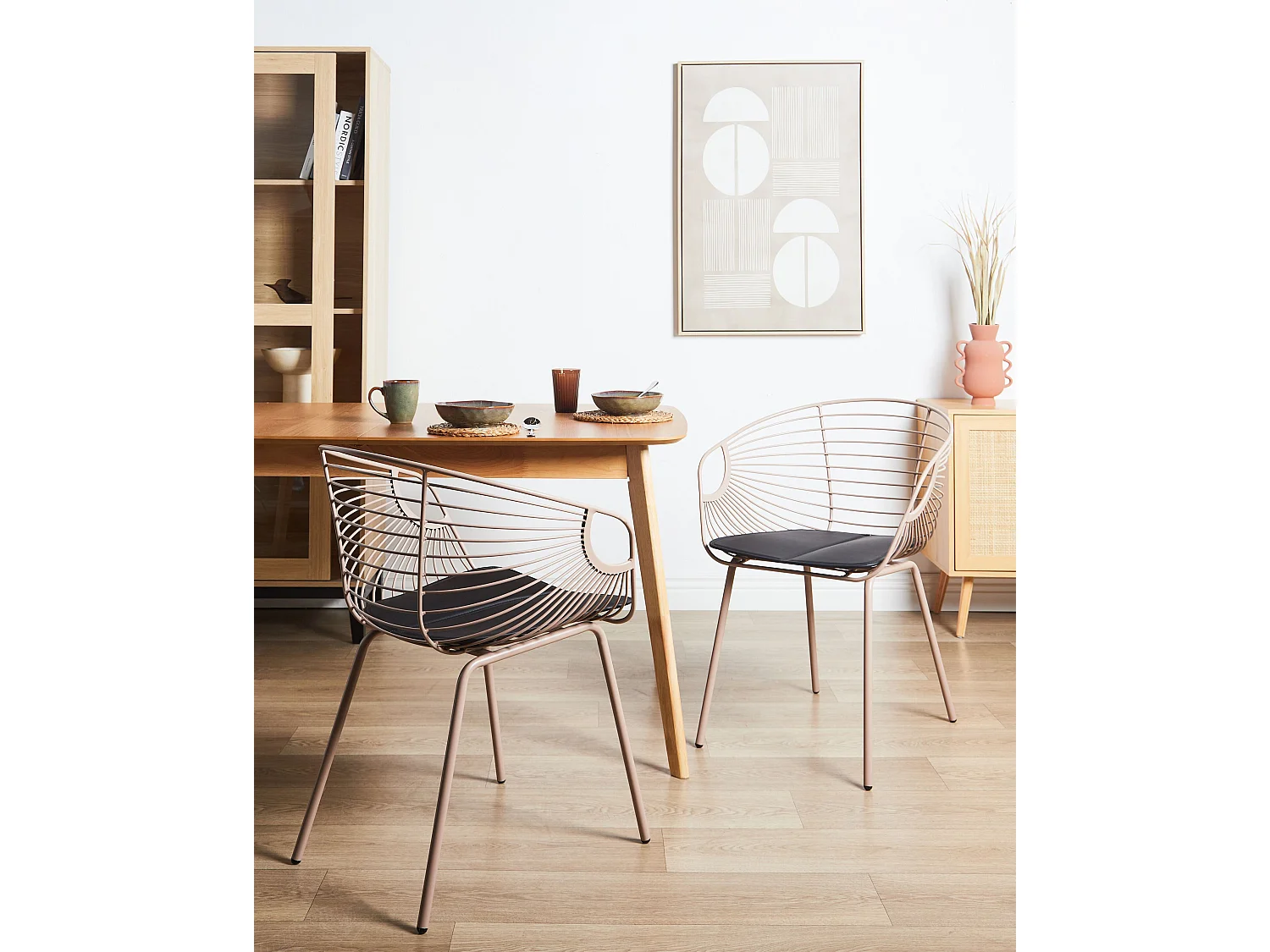 Esszimmerstuhl 2er Set HOBACK Metall Beige