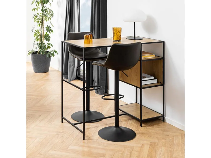 Sgabello da bar Oregon con cuciture a contrasto beige, nero.