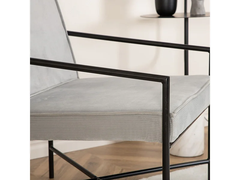 Fauteuil Design Velours Côtelé "Rakel" 78cm Gris