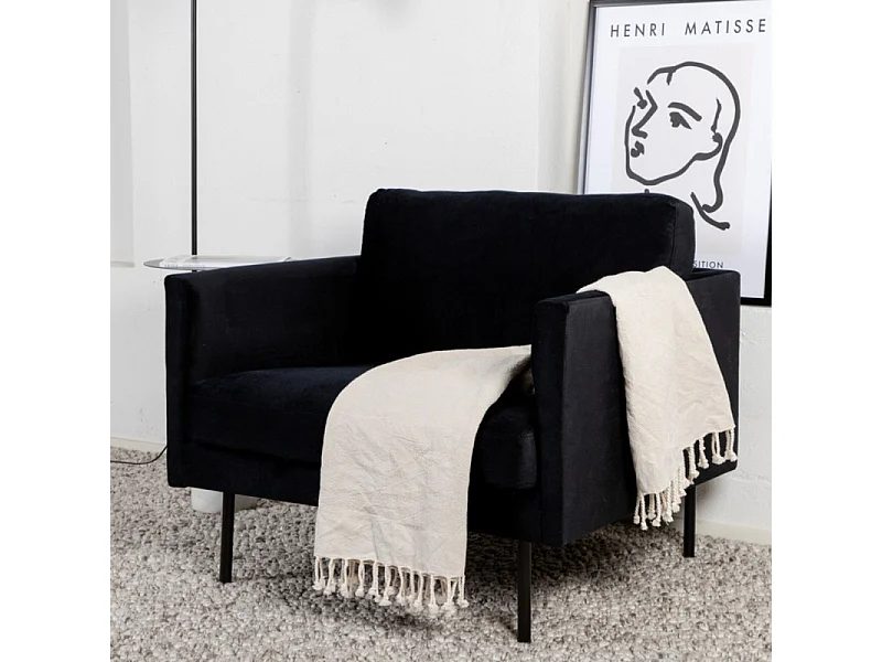 Zoom fauteuil velours noir.