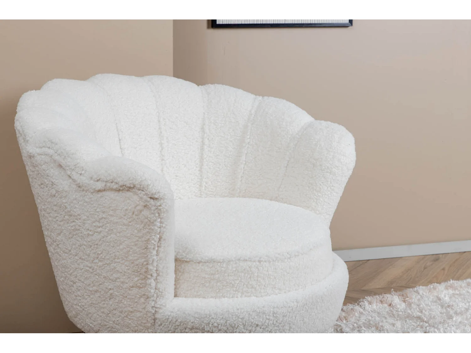 Fauteuil Coquillage Bouclette "Calais" 83cm Blanc