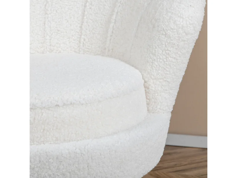 Fauteuil Coquillage Bouclette "Calais" 83cm Blanc