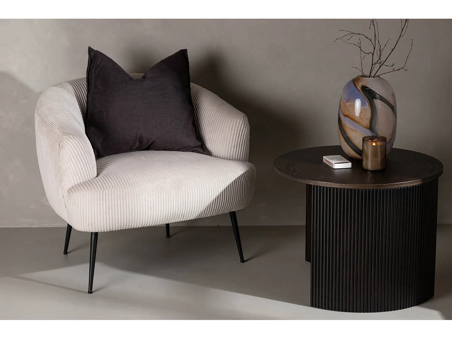 Fauteuil en Velours Côtelé "Derry" 79cm Beige