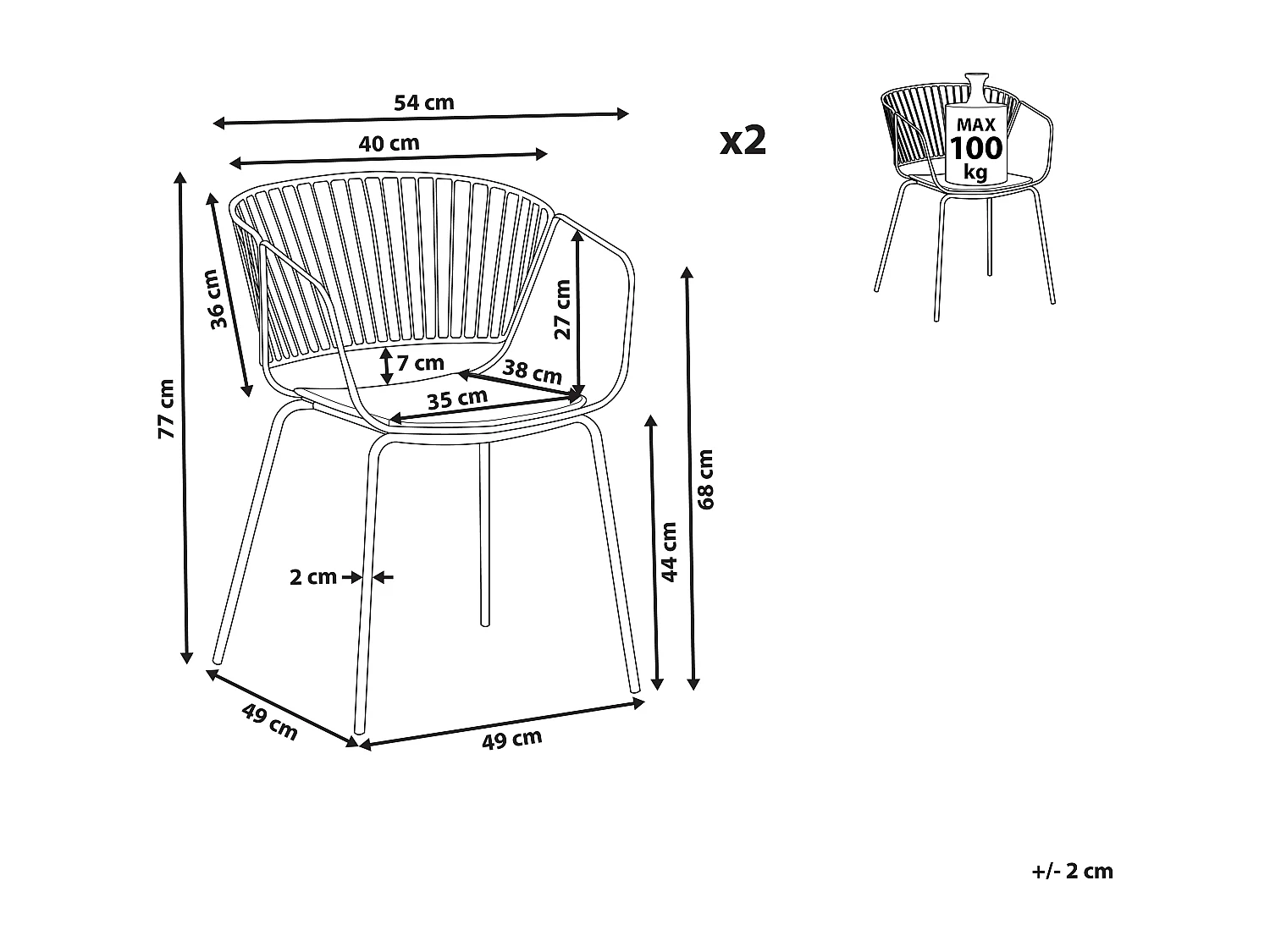 Lot de 2 chaises de salle à manger RIGBY Métal Beige