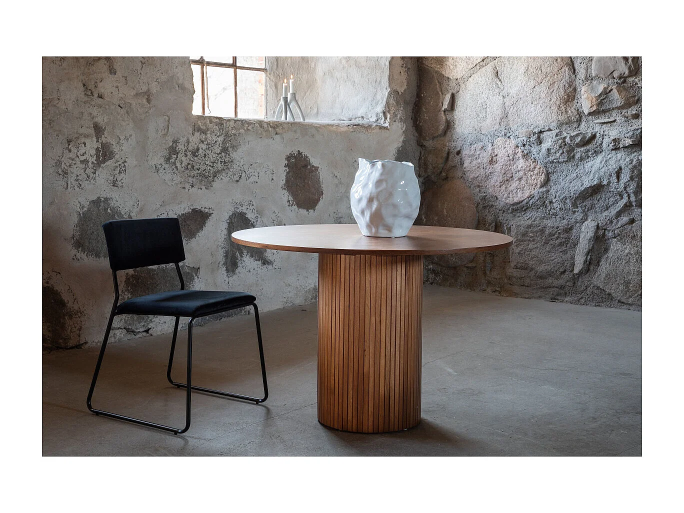 Table à Manger Ronde "Bianca" 110cm Noyer