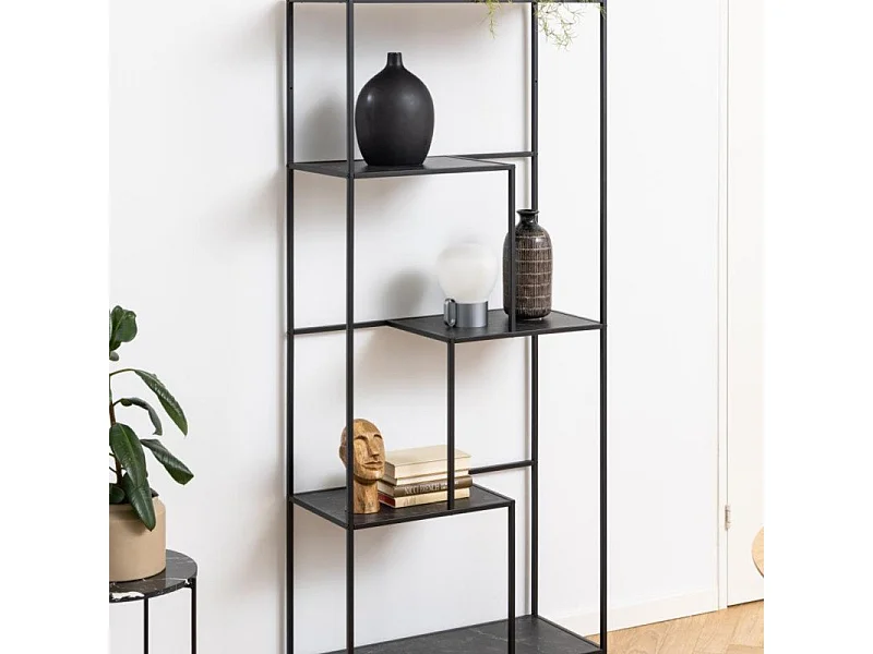 Infinity Étagère, 4 tablettes de rangement, finition marbre noir.
