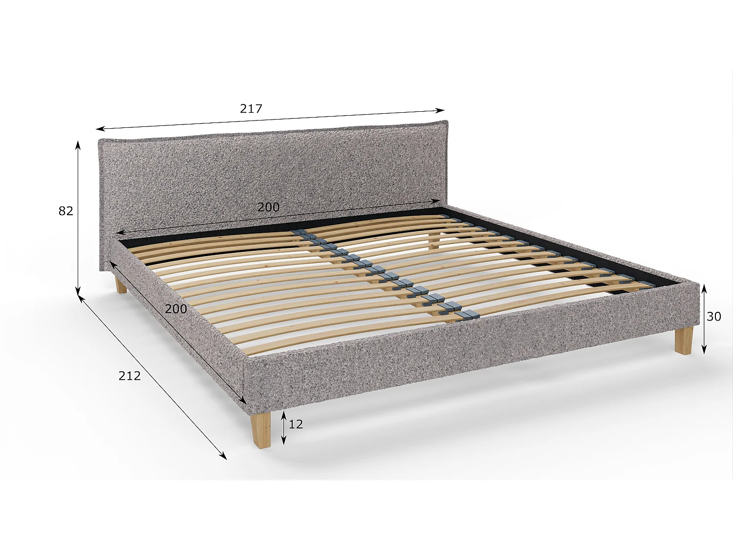 Polsterbett Uriah Boucle Stoff Füße aus Massivholz