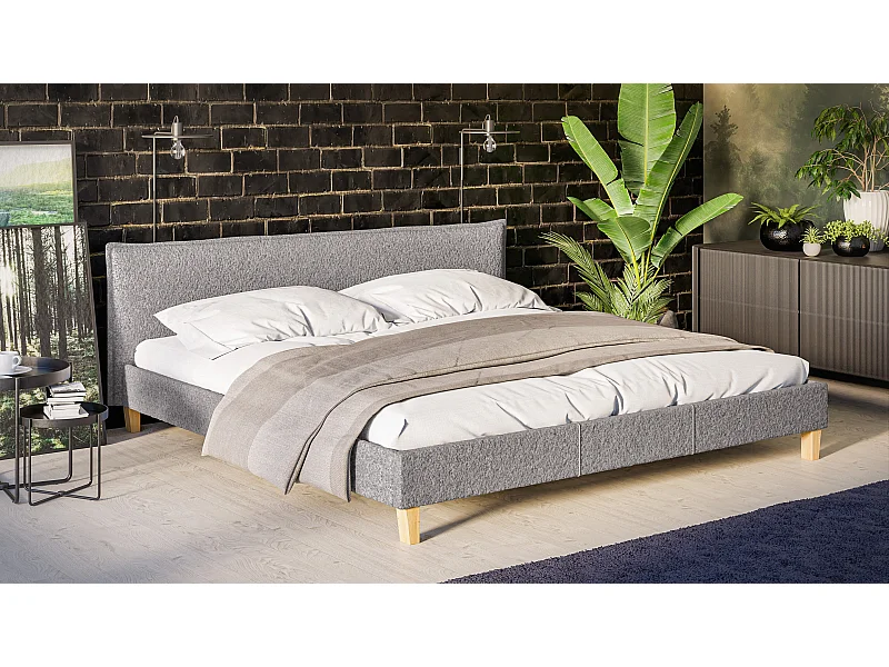 Polsterbett Uriah Boucle Stoff Füße aus Massivholz