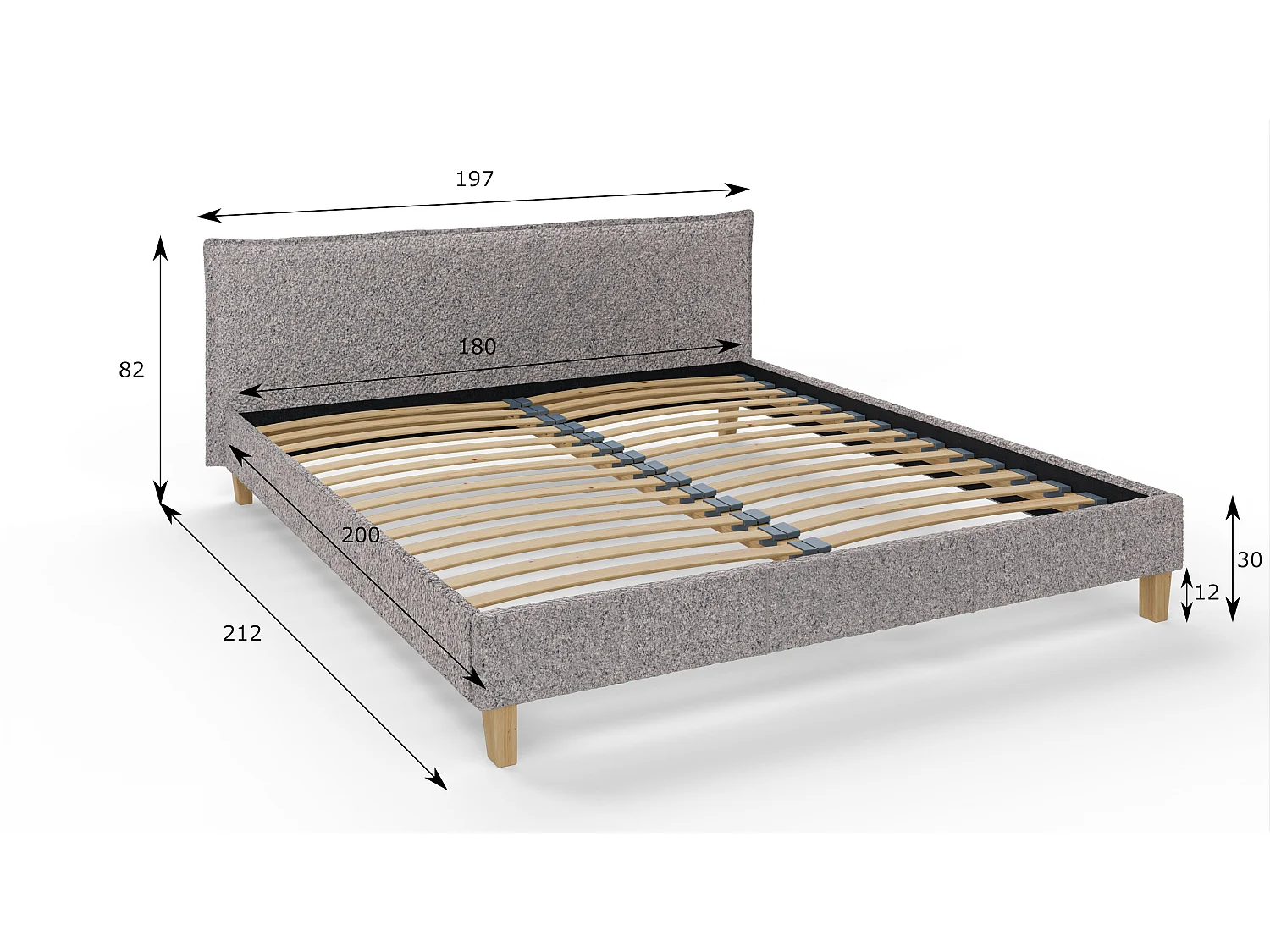 Polsterbett Uriah Boucle Stoff Füße aus Massivholz