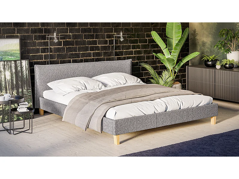 Polsterbett Uriah Boucle Stoff Füße aus Massivholz