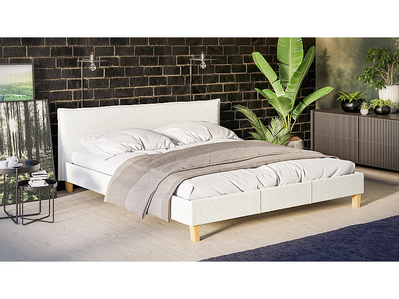 Polsterbett Uriah Boucle Stoff Füße aus Massivholz