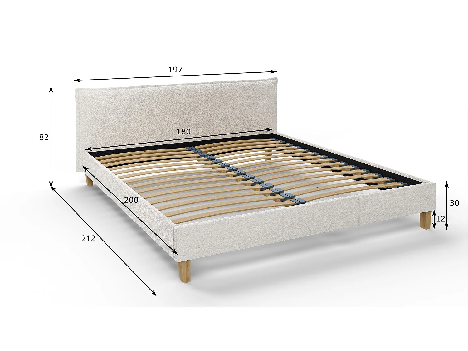 Polsterbett Uriah Boucle Stoff Füße aus Massivholz