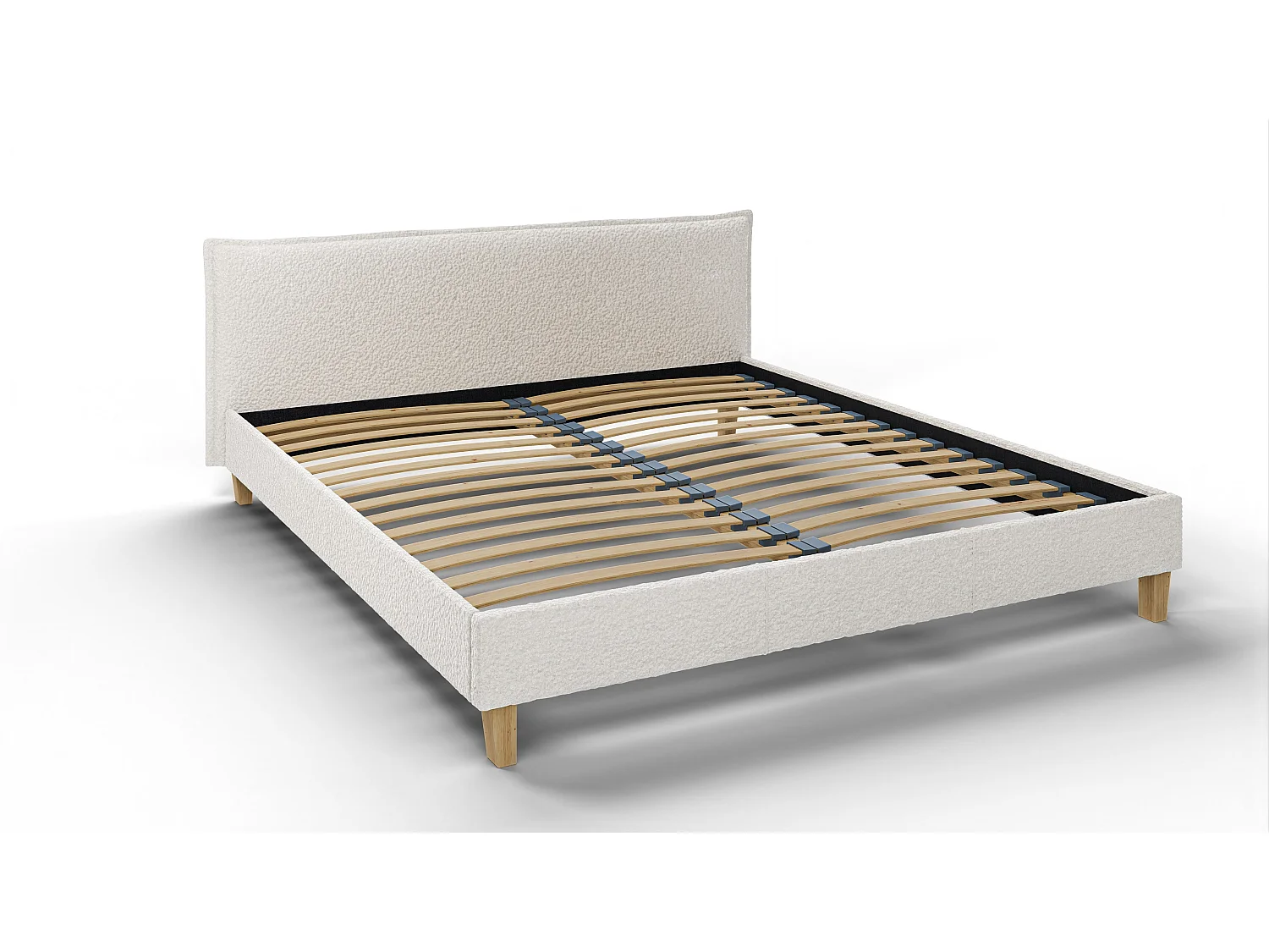 Polsterbett Uriah Boucle Stoff Füße aus Massivholz