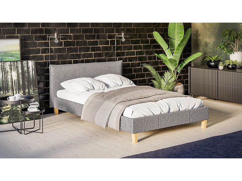 Polsterbett Uriah Boucle Stoff Füße aus Massivholz