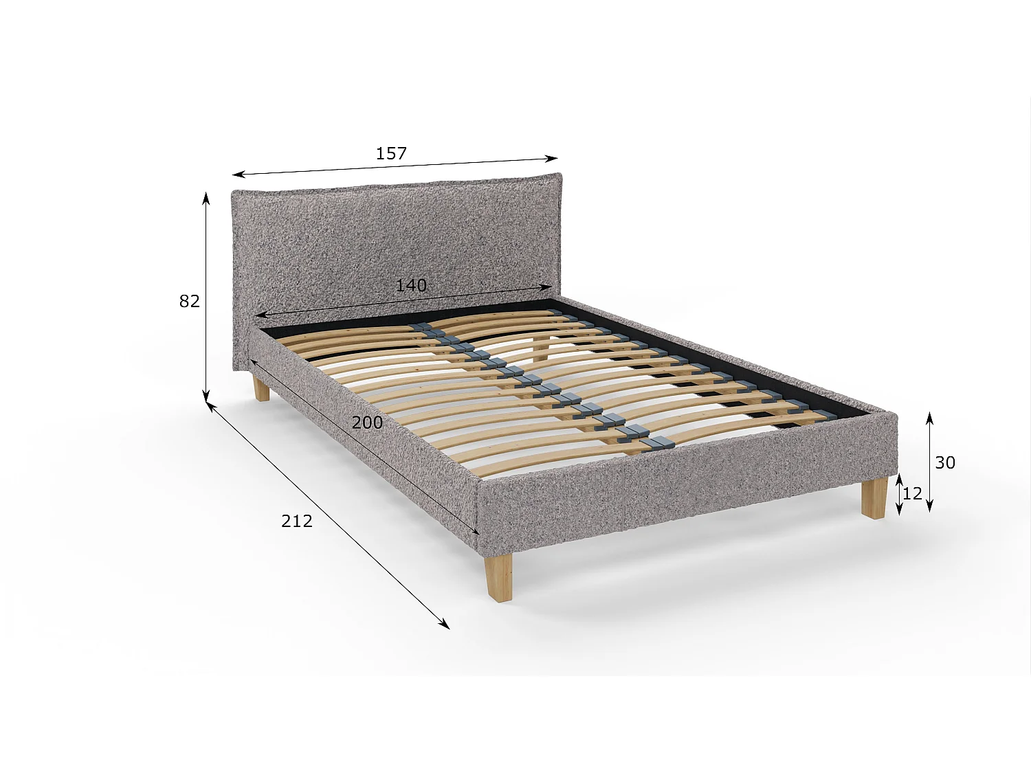 Polsterbett Uriah Boucle Stoff Füße aus Massivholz