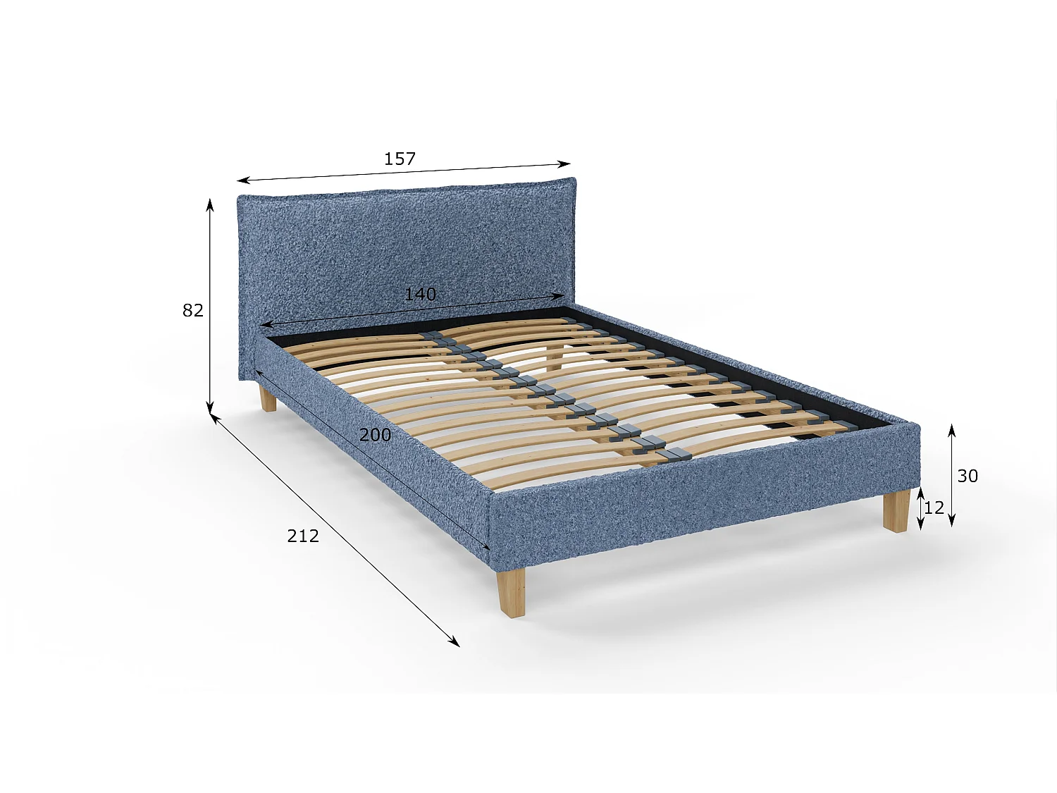 Polsterbett Uriah Boucle Stoff Füße aus Massivholz