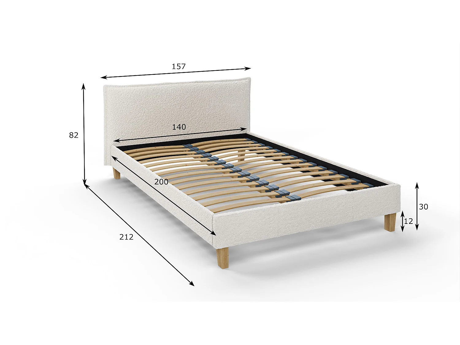 Polsterbett Uriah Boucle Stoff Füße aus Massivholz