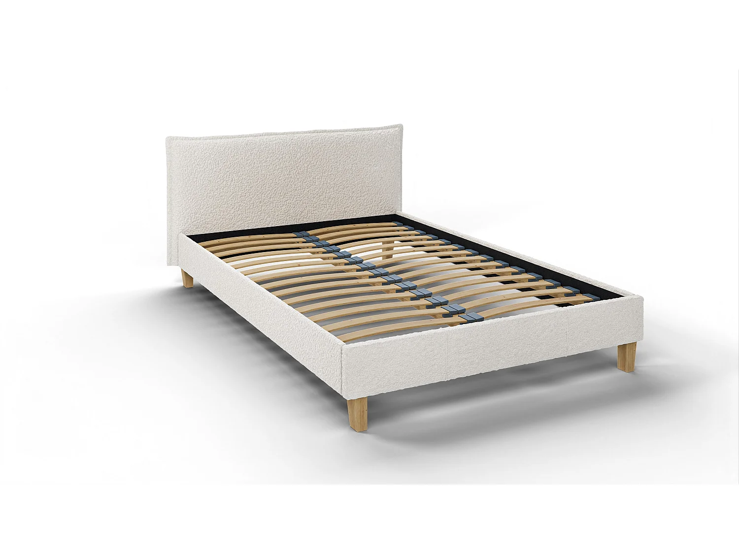 Polsterbett Uriah Boucle Stoff Füße aus Massivholz