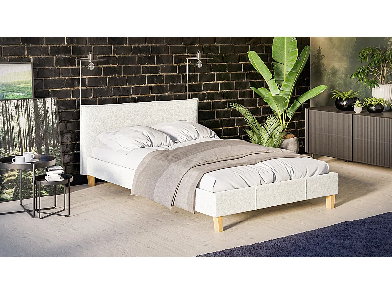 Polsterbett Uriah Boucle Stoff Füße aus Massivholz