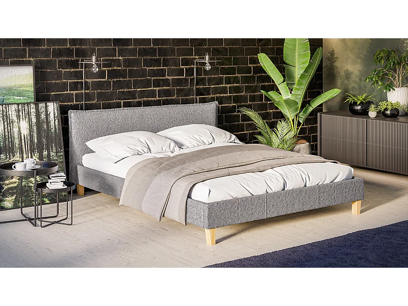 Polsterbett Uriah Boucle Stoff Füße aus Massivholz