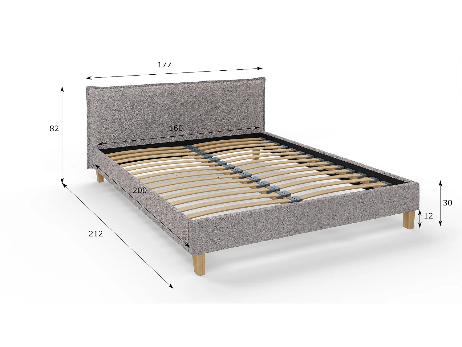 Polsterbett Uriah Boucle Stoff Füße aus Massivholz