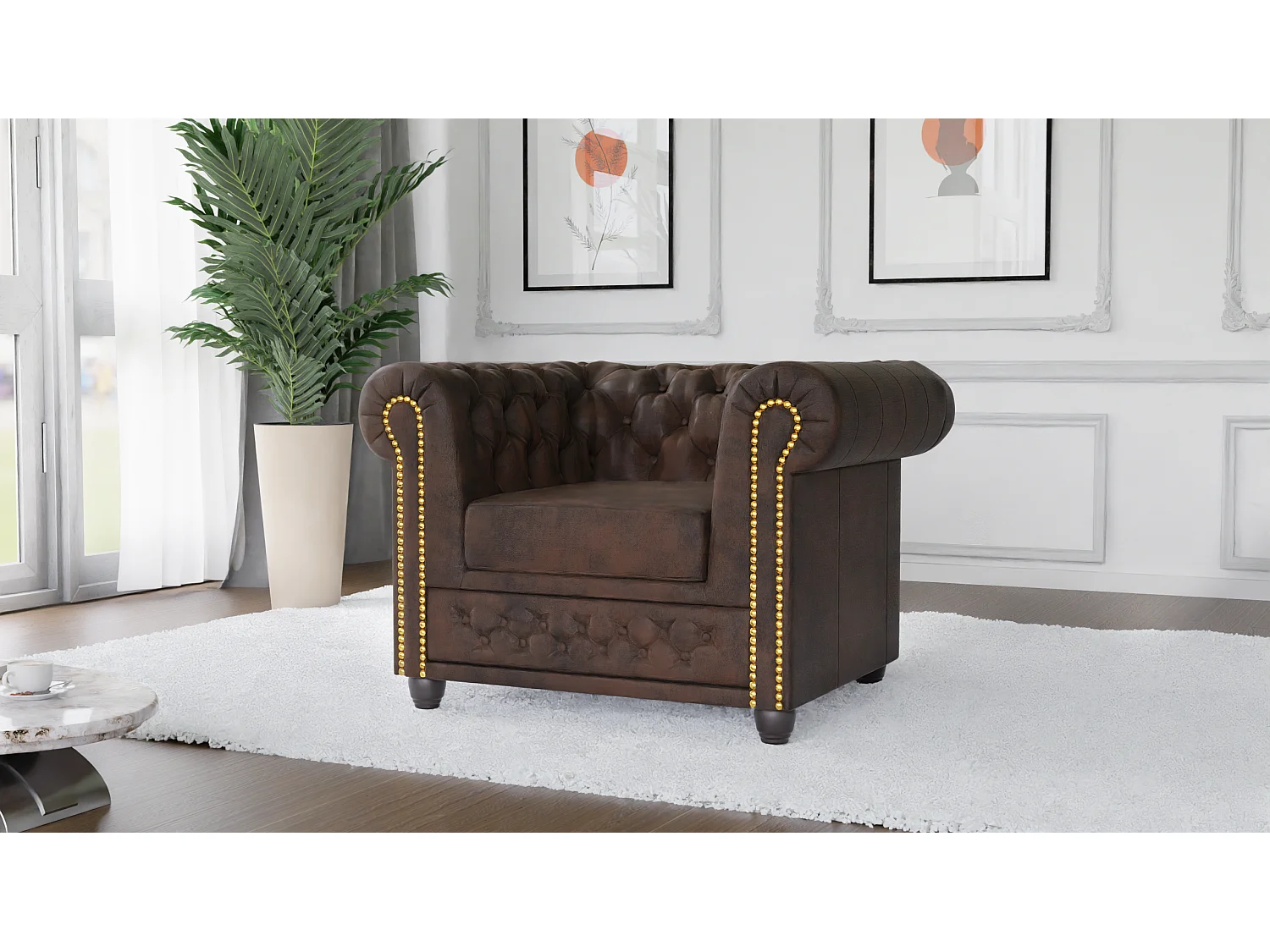 Chesterfield Selena Polstergarnitur mit Schlaffunktion 3+2+1 Vintage Optik Microfaser