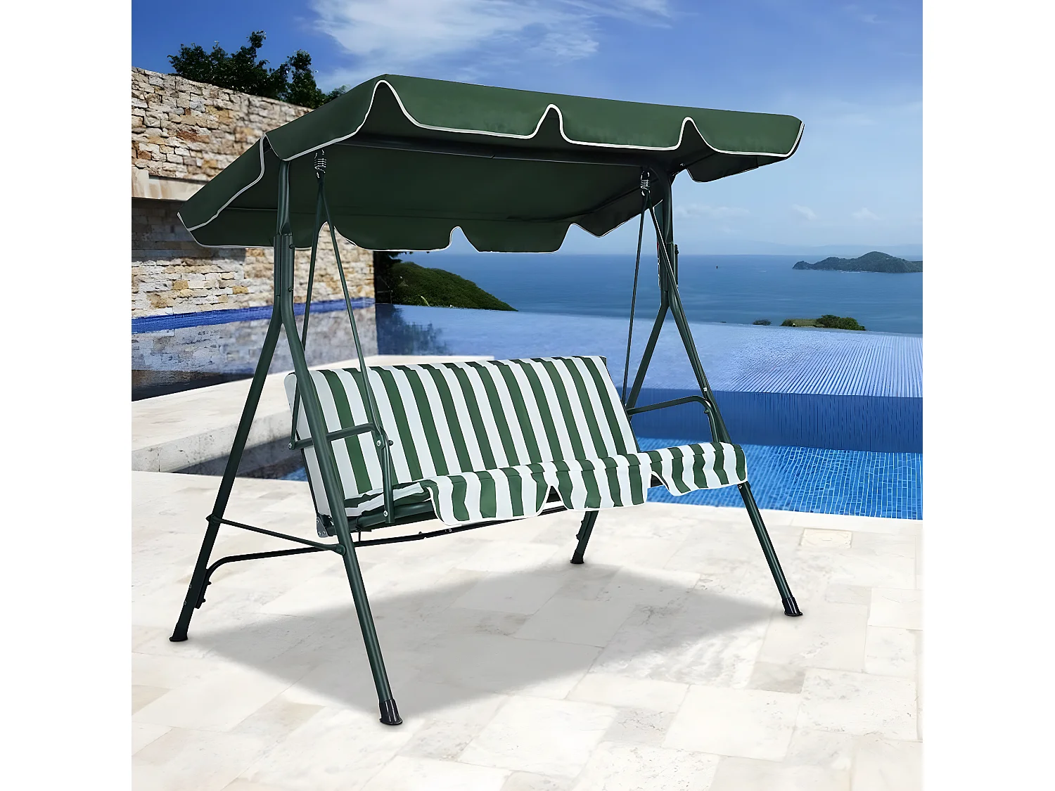 Columpio Balancin de 3 Plazas Verde. Muebles de Jardin y Terraza