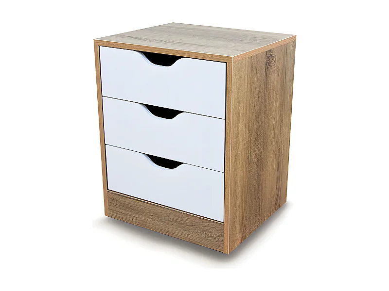 Mesita de Noche Trillo 3 Cajones Blanco y Cambria 50x40 cm