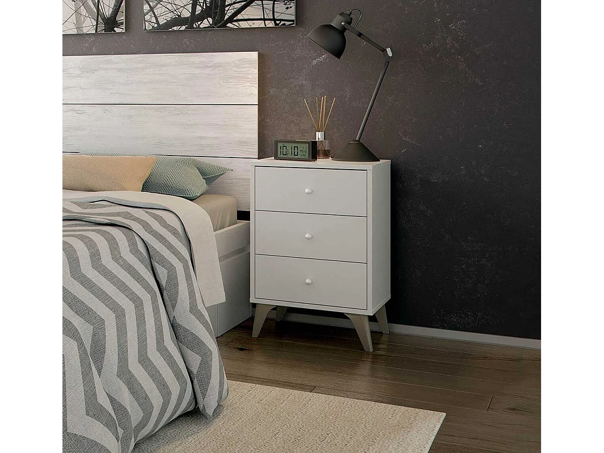 Mesita de Noche Sweet 3 Cajones Blanco 56x40 cm