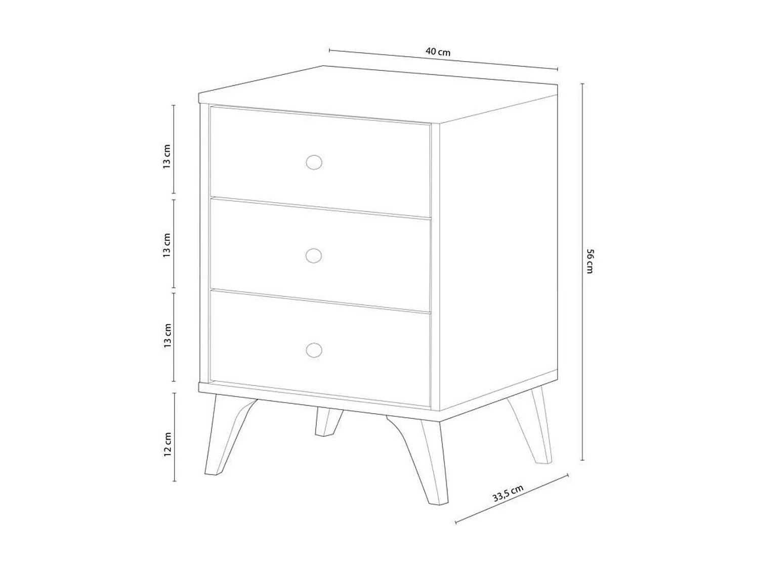 Mesita de Noche Sweet 3 Cajones Blanco 56x40 cm