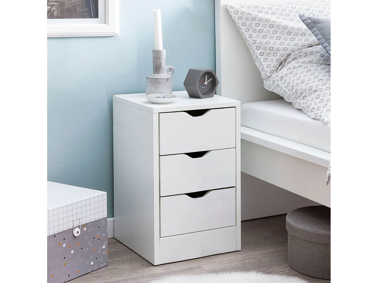 Mesita de Noche Trillo 3 Cajones Blanco 50x40 cm