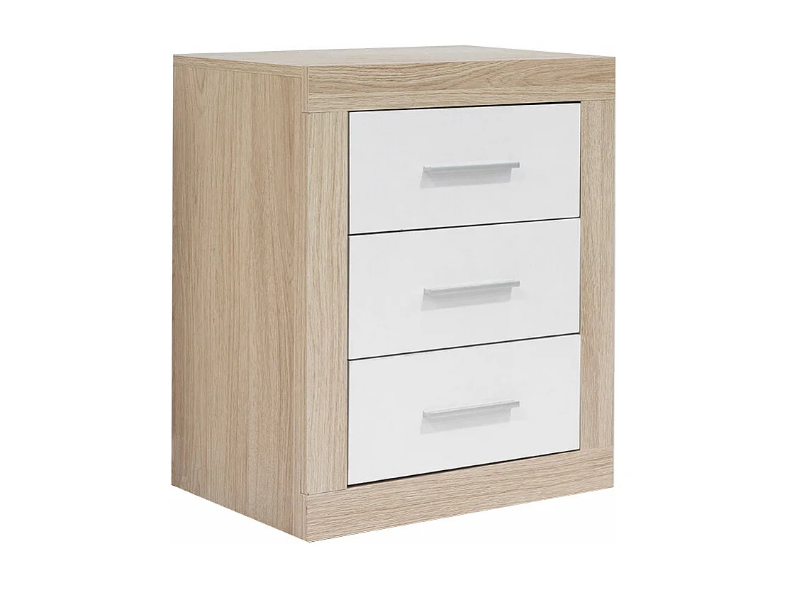 Mesita de Noche Kiara 3 Cajones Cambria y Blanco 50x60 cm