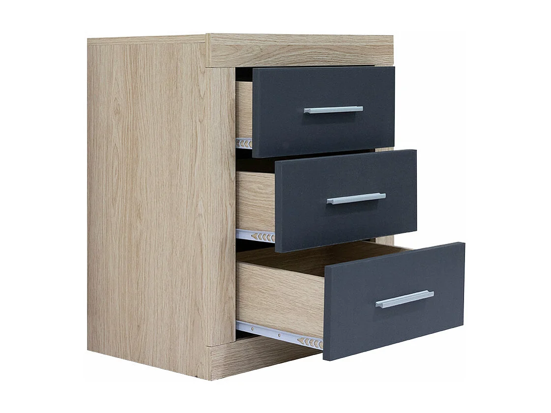 Mesita de Noche Kiara 3 Cajones Cambria y Blanco 50x60 cm