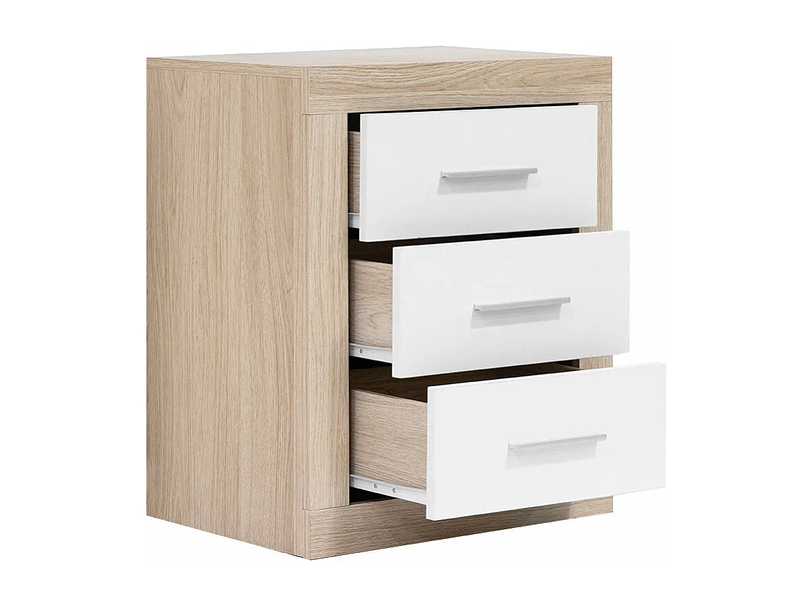 Mesita de Noche Kiara 3 Cajones Cambria y Blanco 50x60 cm