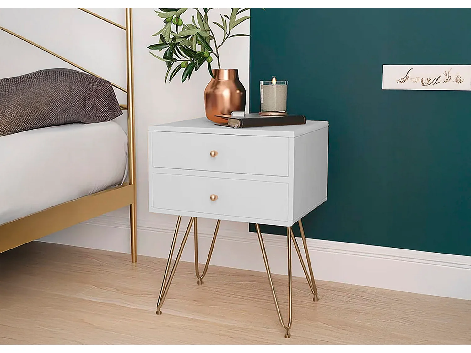 Mesa de Cabeceira Arija, Branco e prateada 59x45cm