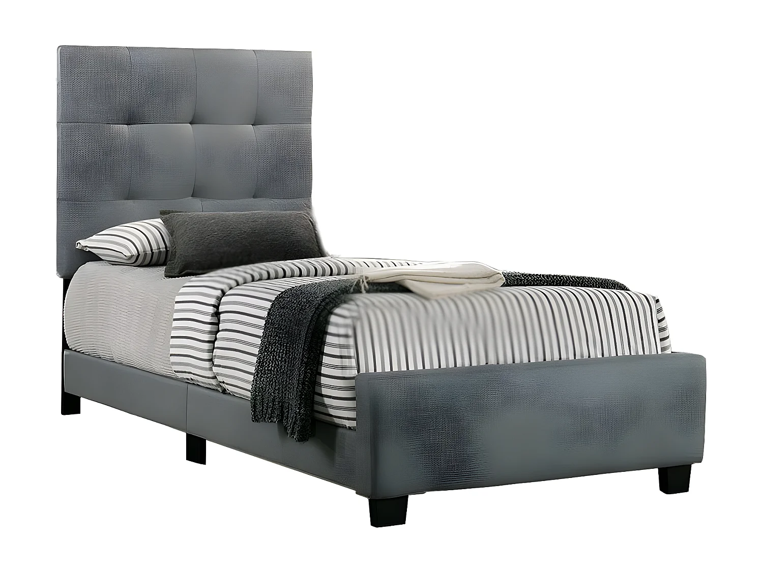 Cama Juvenil Individual con Somier Emily 90cm Gris + Colchon TOP Viscoelastico de 28 cm