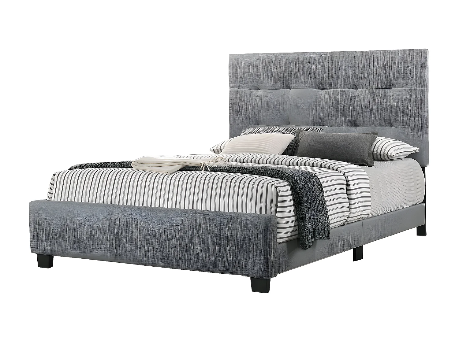 Cama de Casal Emily com Estrado 135cm Cinza + Colchão Viscoelástico de 23cm