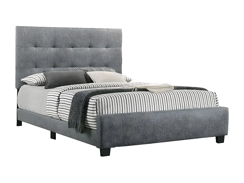 Cama de Matrimonio con Somier Emily 150cm Gris + Colchon Basico de 17 cm (+/-)