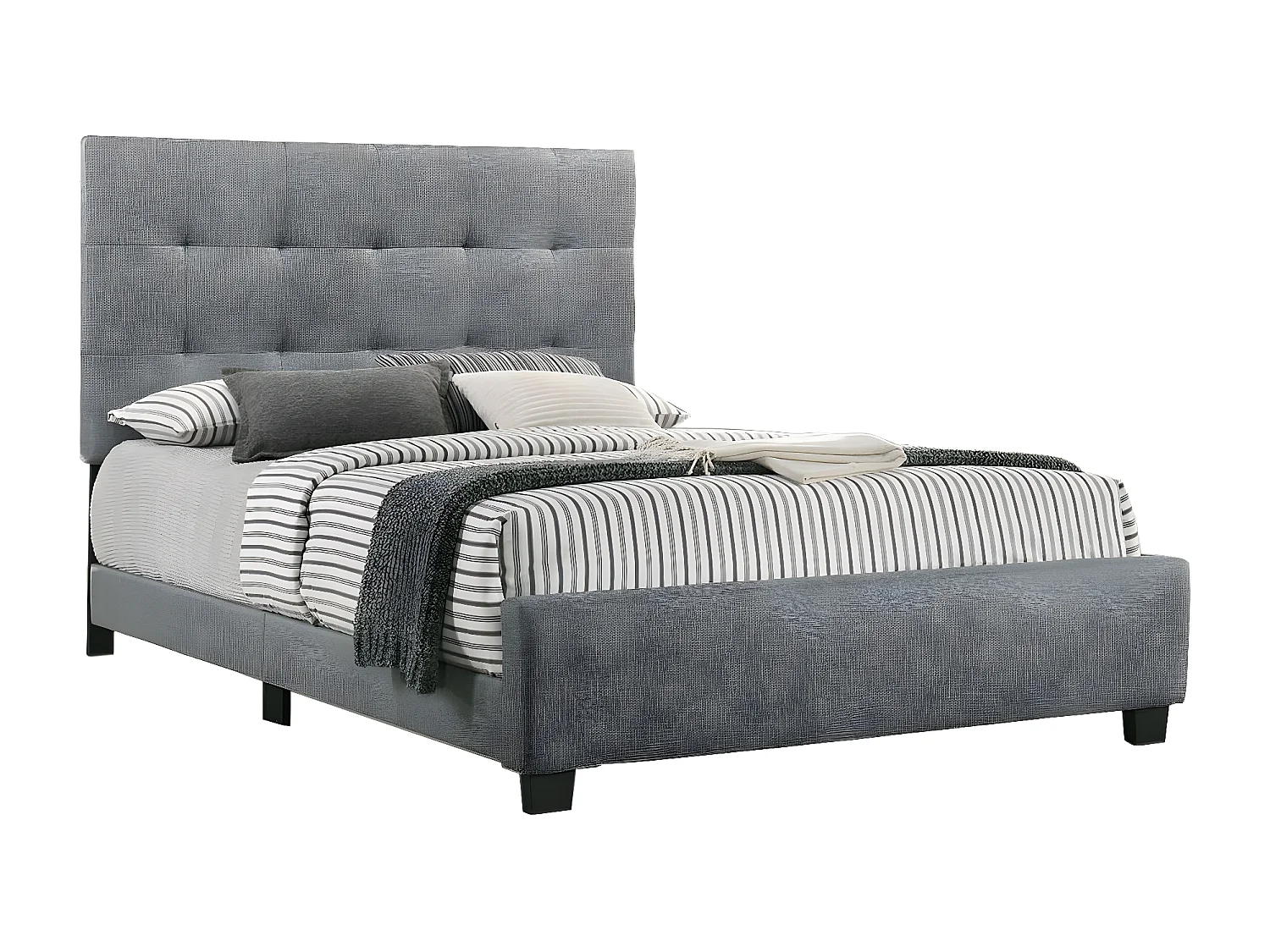 Cama de Matrimonio con Somier Emily 150cm Gris + Colchon Basico de 17 cm (+/-)